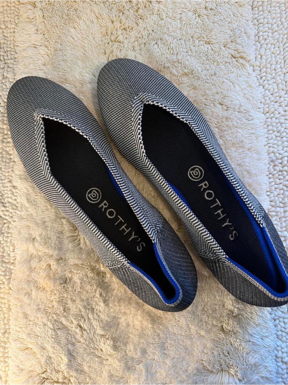 Rothy's Black & White Herringbone Pointed Knit Flats